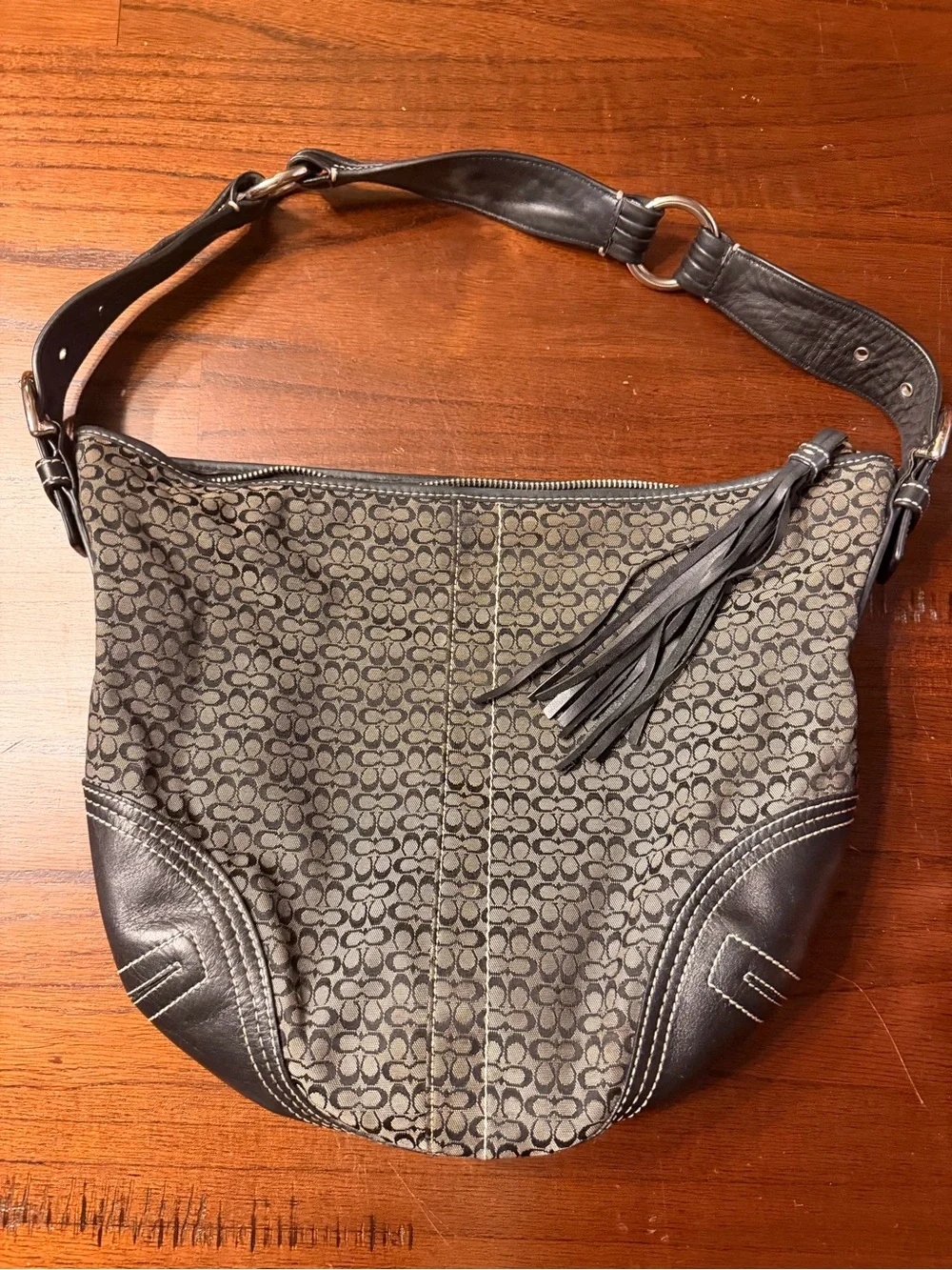 Vintage Coach Signature Canvas Hobo Bag in Black Smoke